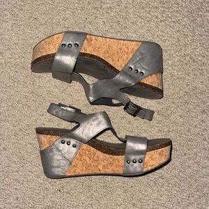 Sugar Gray and Tan Wedge Sandals